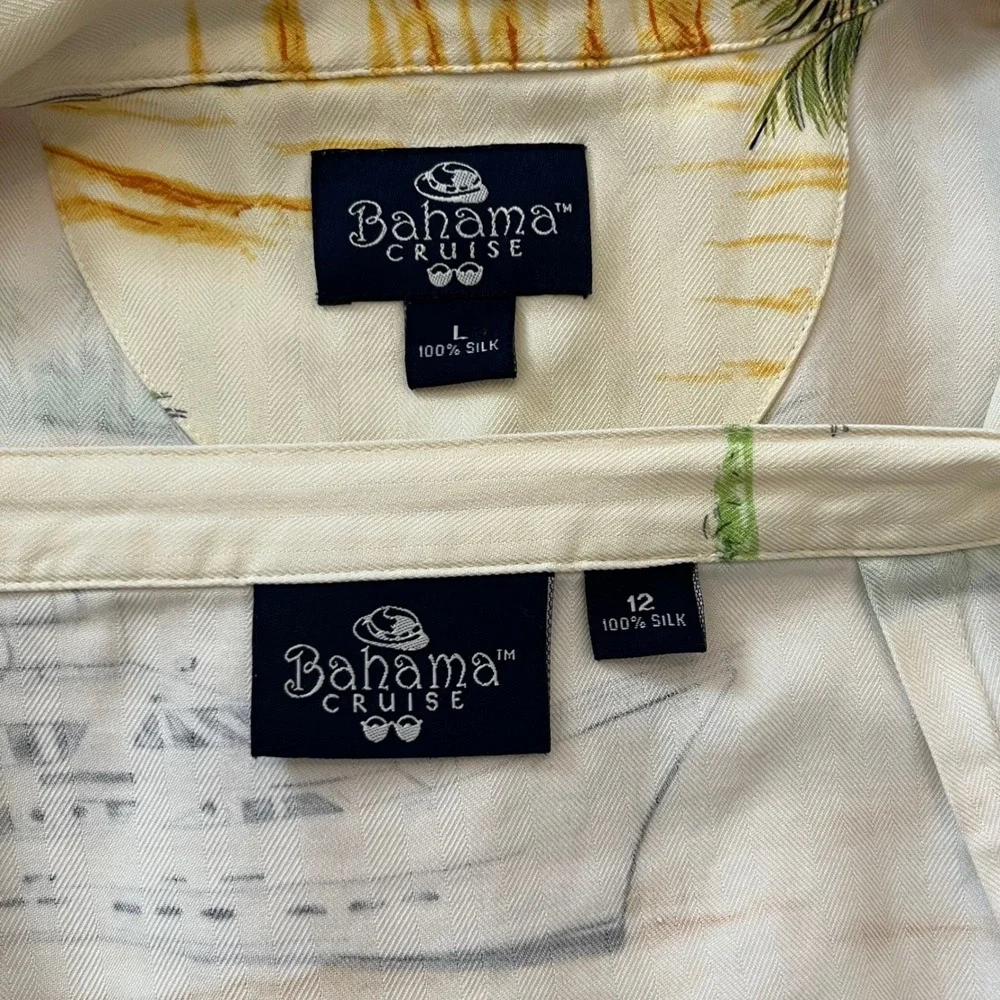 Bahama‎ Cruise Vintage 100% Silk Tropical Yacht Print 2 Piece Set Size Large/12